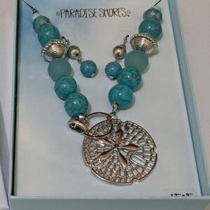 Turquoise and Silver Sand Dollar Pendant Necklace Set